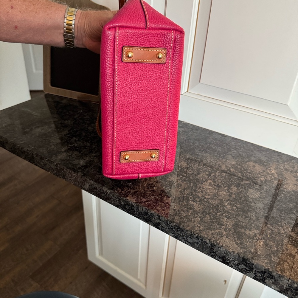 Dooney & Bourke Fuchsia Pebbled Leather Satchel with Brown Trim - Picture 2 of 5